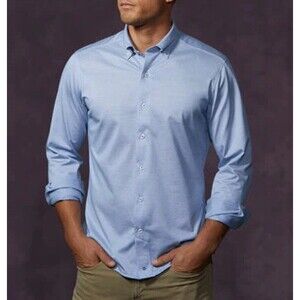 David Donahue Oxford Knit Shirt In Blue Sz Neck 16 New